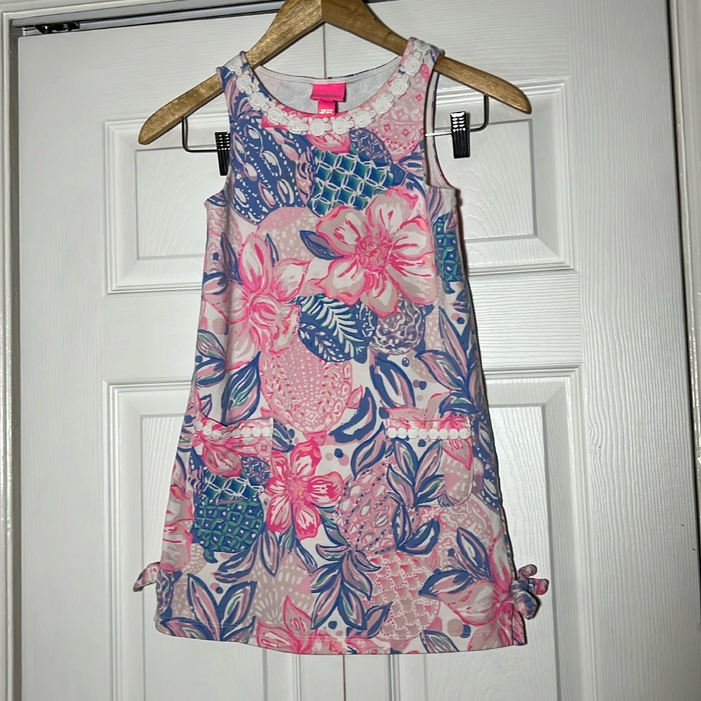 Lilly Pulitzer Pink & Blue Floral Pineapple Shift Dress - Girls